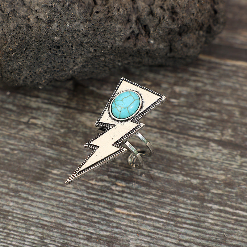 Wholesale Alloy Electroplated Retro Lightning Turquoise Ring,  Chic Fashion Accessory
