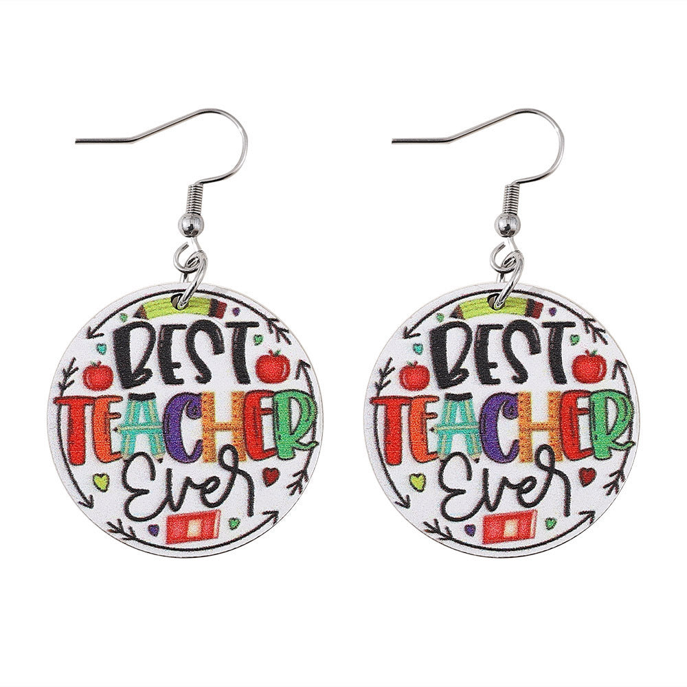 Wholesale Double Sided Wooden Teachers Day Earrings