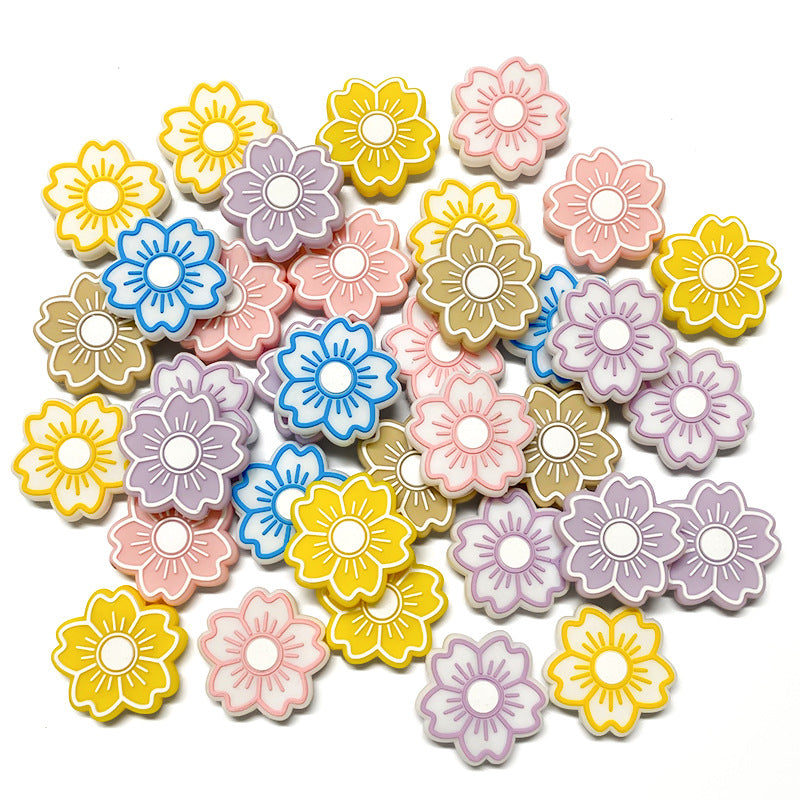 Wholesale Food Grade Silicone Cherry Blossom Teether Beads For Baby Teething DIY Craft Supply