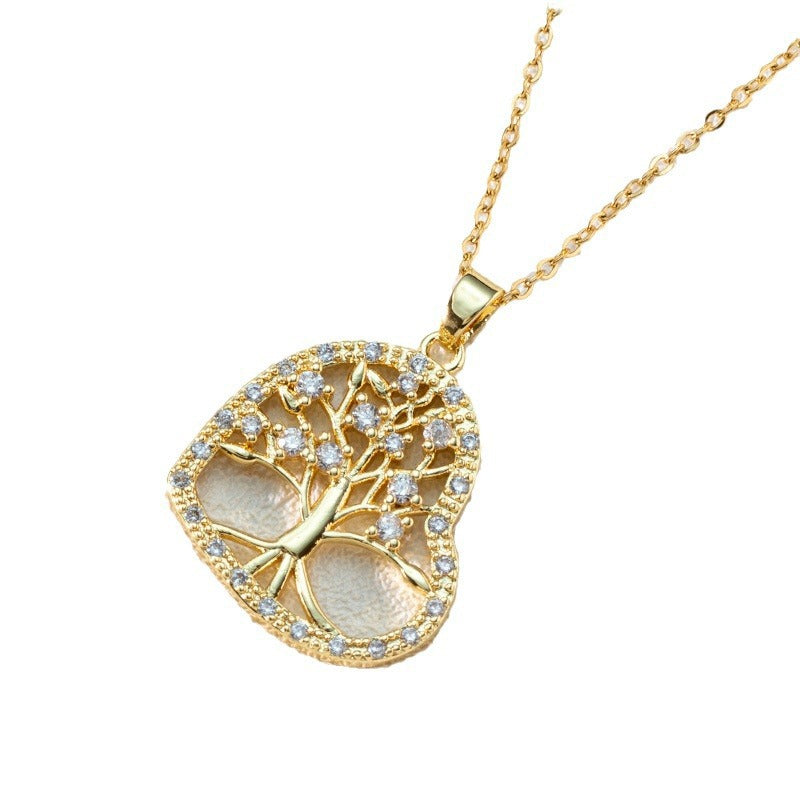 Wholesale Trendy Tree Of Life Pendant Necklace 18K Gold Plated Zircon Women S Collarbone Chain Boutique Resale Jewelry Accessory