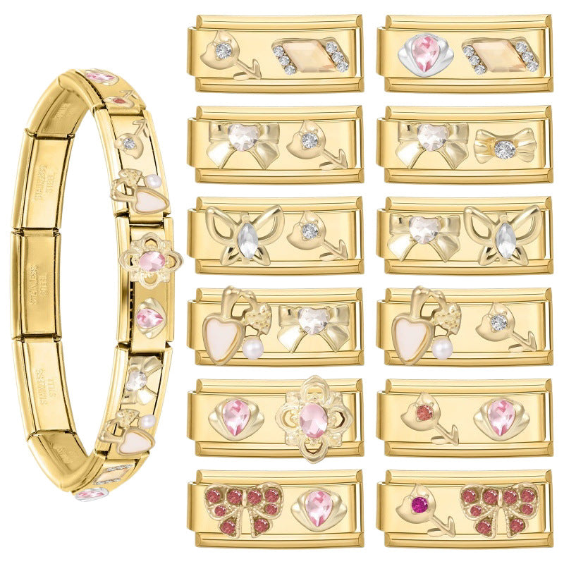Wholesale Stainless Steel DIY Modular Bracelet Set Gold Rhinestone Butterfly Pearl Jewelry Accessory