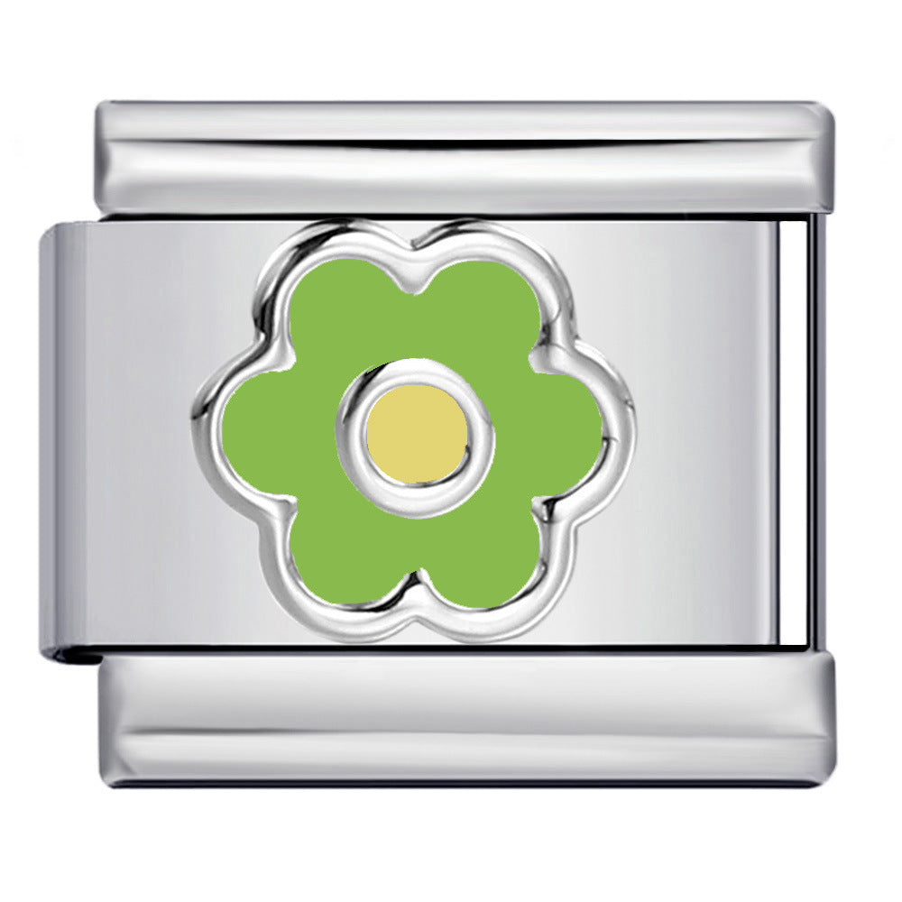 Wholesale Italian Charm Bracelet 9mm DIY Splicing Colored Oil-Drip Petals Stainless Steel Composable Bracelet