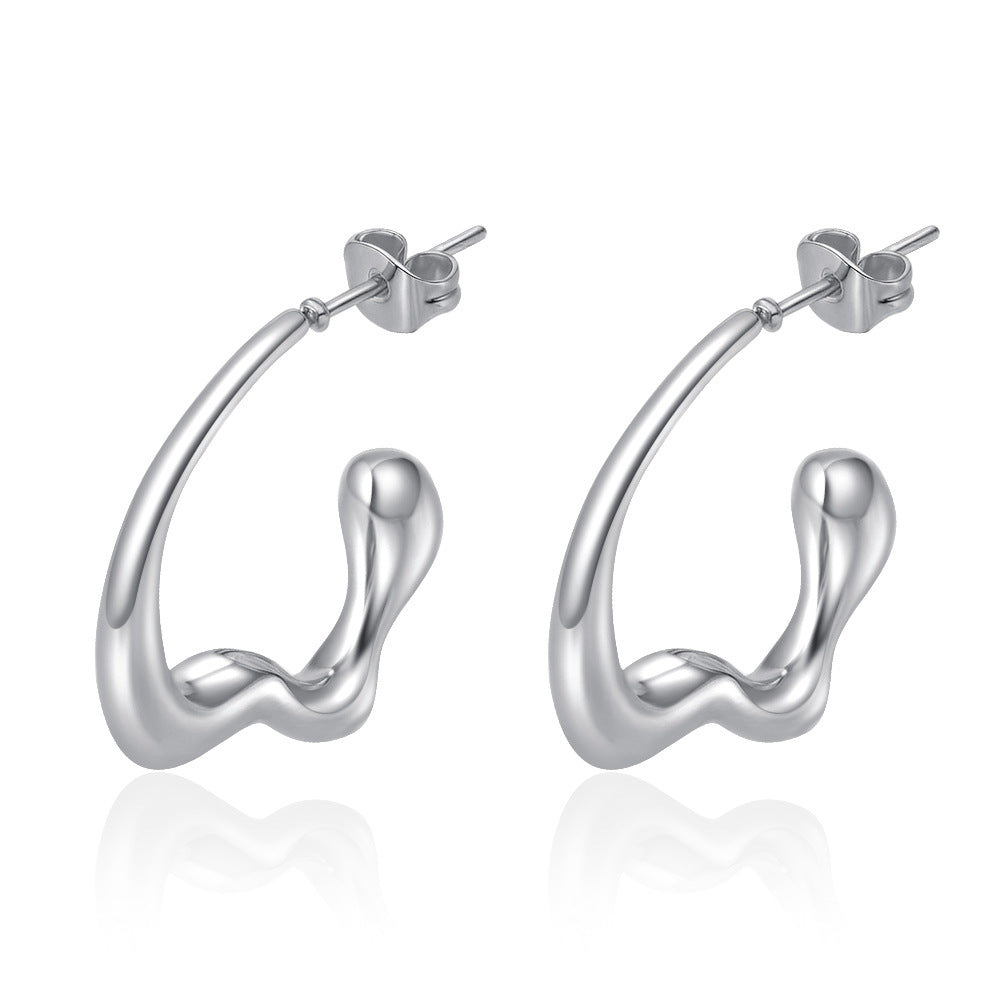 Wholesale Fashionable Irregular C-Shaped Stainless Steel Earrings 18K Gold Plated Boutique Resale
