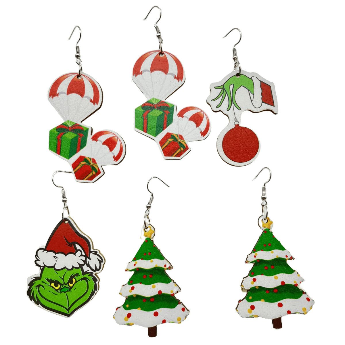 Wholesale Christmas Wood Christmas Tree Long Earrings ACC-ES-FX065