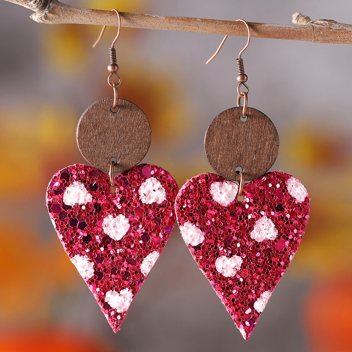 Wholesale Leather Valentine' s Day heart-shaped sequin earrings