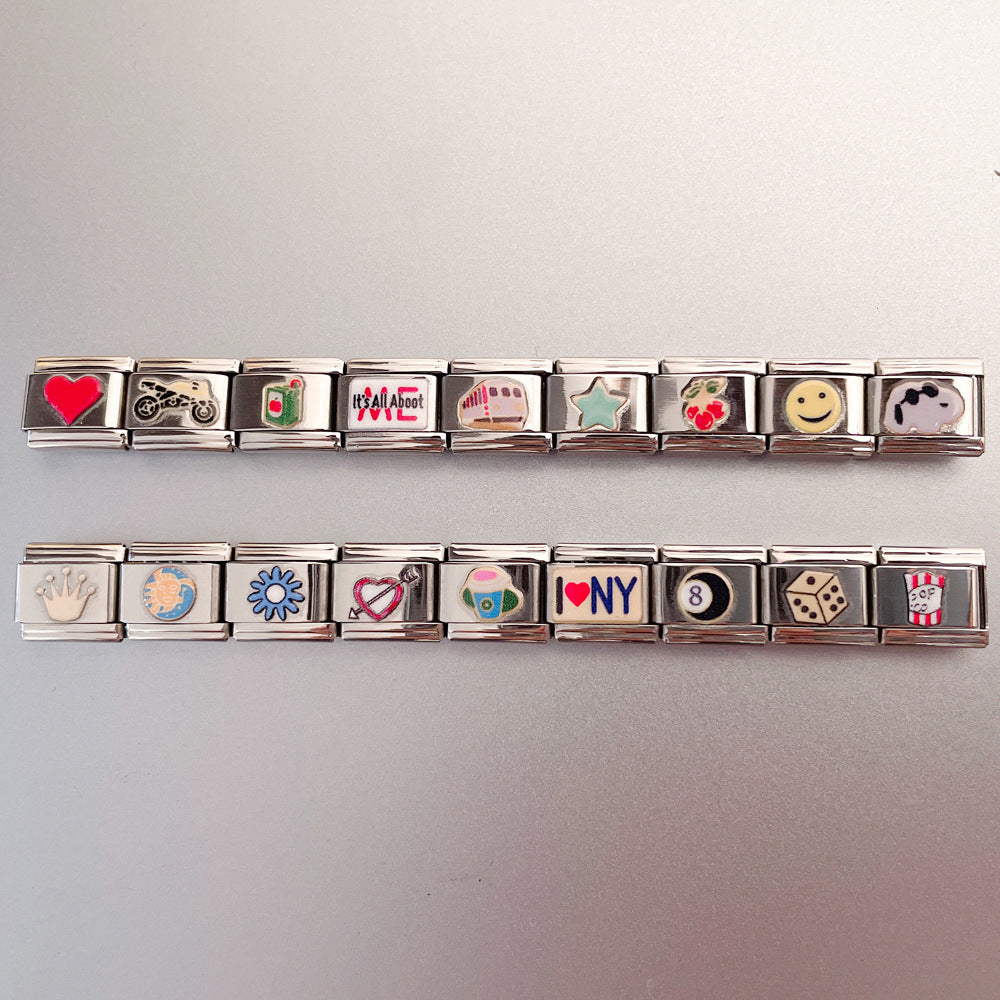 Wholesale New Printed Italian Module Bracelet Cartoon Pattern Motorcycle Bracelet DIY Stainless Steel Street Dance Hand Jewelry