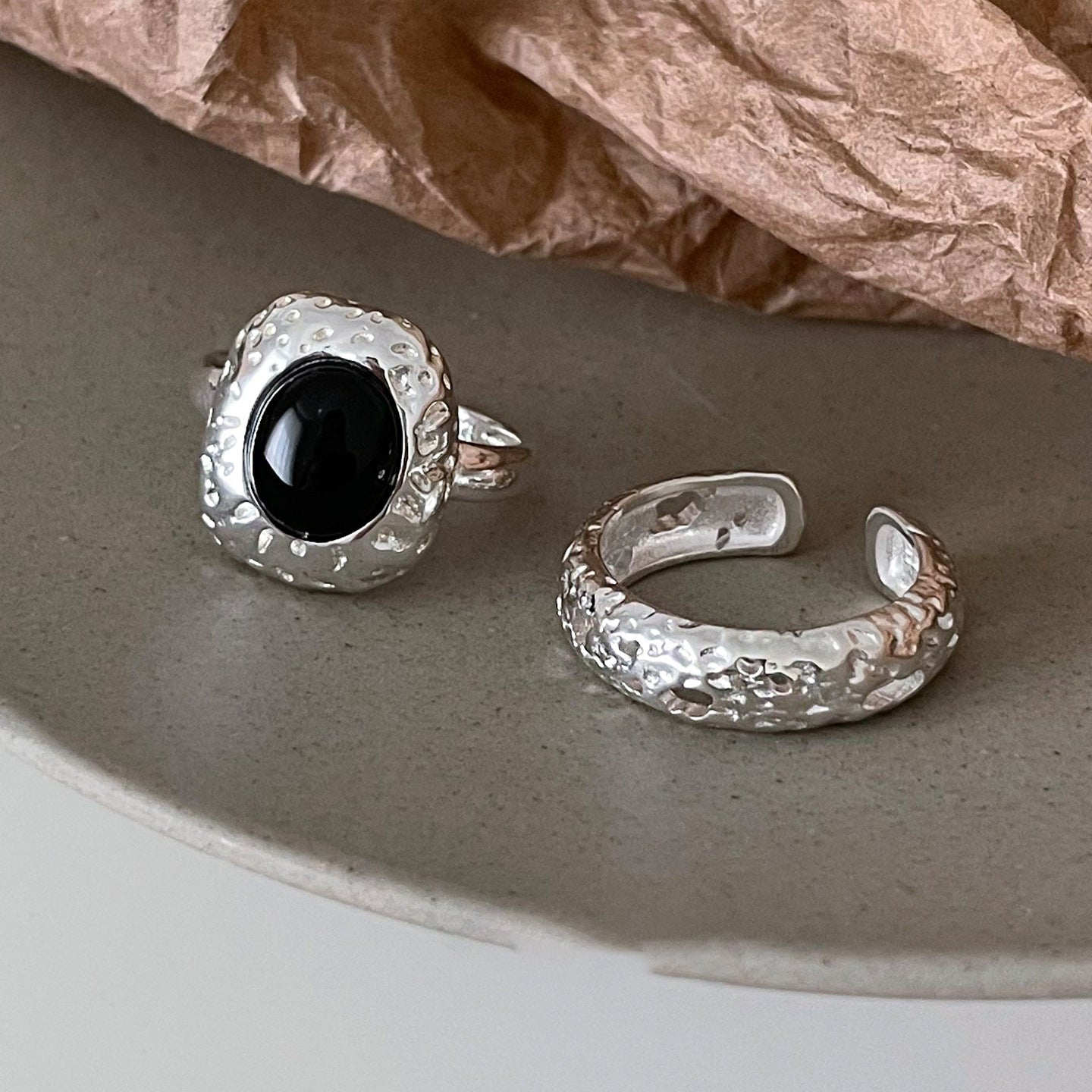 Wholesale Trendy Black Agate Geometric Copper Electroplated Ring for Women Boutique Resale