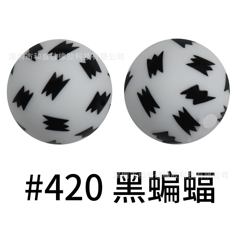 Wholesale 50pcs 15mm Western Style Leopard Skull Color Aztec Printed Silicone Balls Beads ACC-BDS-HeSheng002