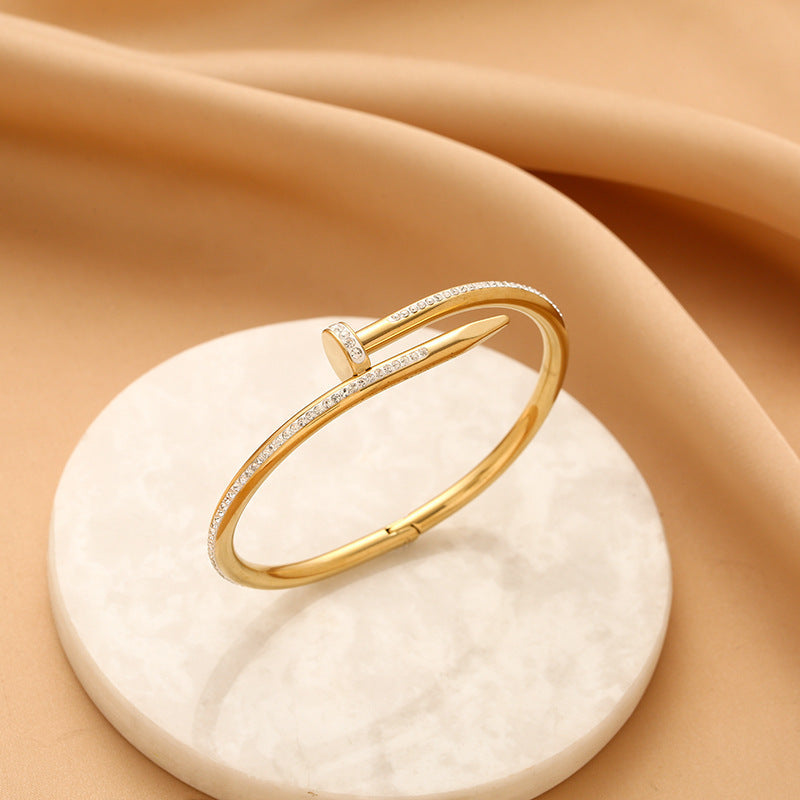 Wholesale Fashion Nail Titanium Steel Gold Plated Bracelet ACC-BT-Liyan008