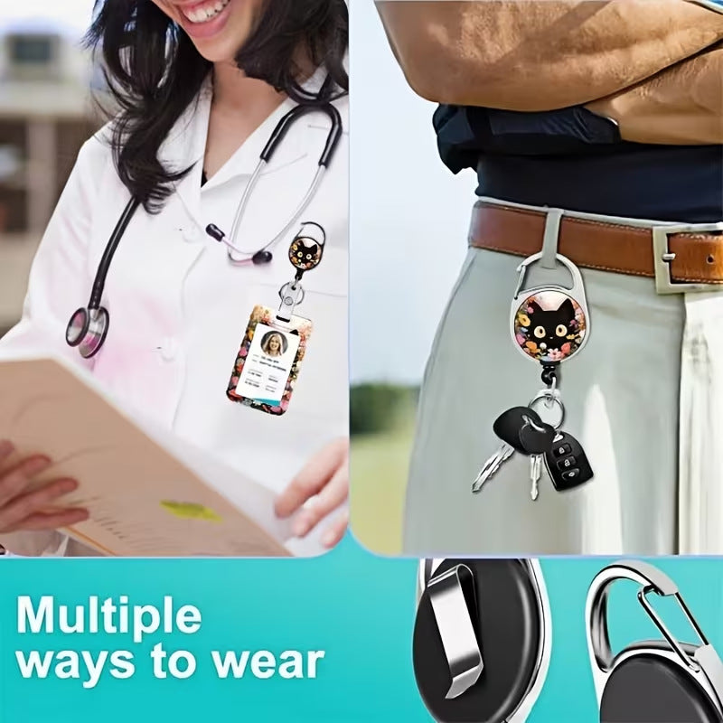 Wholesale Garden Kitten Themed Retractable ID Badge Holder - Stylish Badge Reel with Detachable Neck Strap,  Decorative Gift