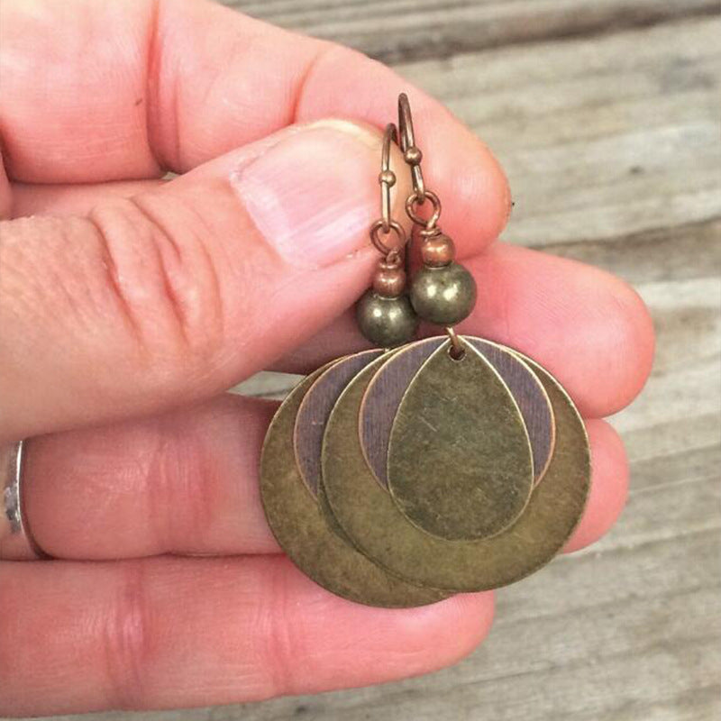 Wholesale Retro Bohemian Multi-Layer Circle Earrings,  Distressed Antique Bronze Alloy Fashion Accessory,  Boutique Resale