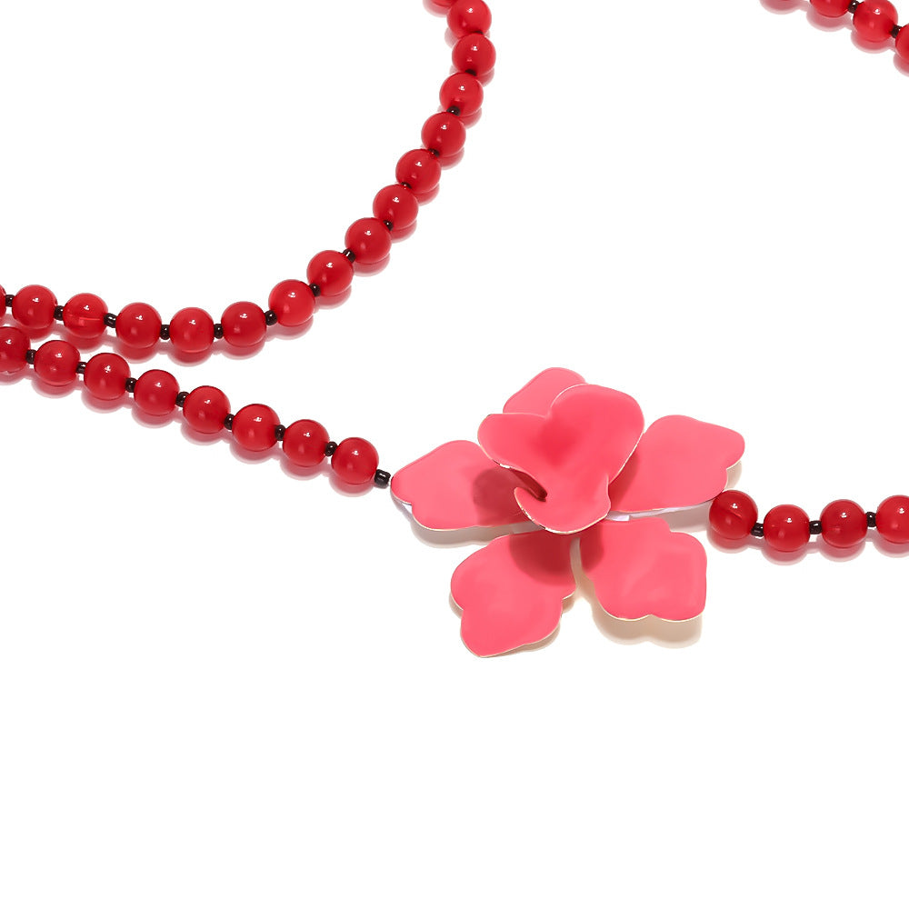 Wholesale Exaggerated Beads Dripping Oil Large Flower Pendant Necklace
