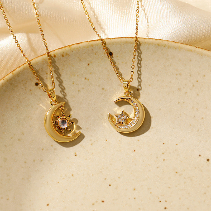 Wholesale Stainless steel Casual Micro Zircon Star Moon Myth Necklace