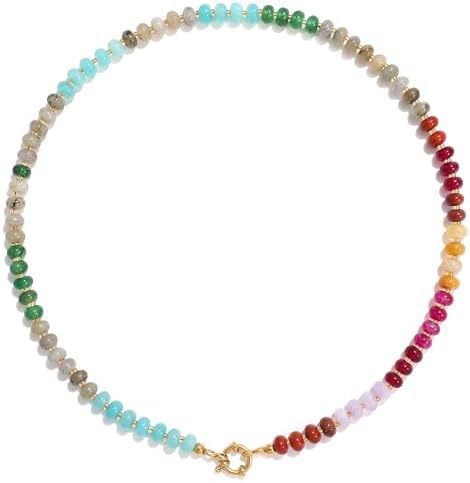 Wholesale Layered Rainbow Beaded Necklace with Natural Stone Pendant - Beach Fashion Accessory for Women