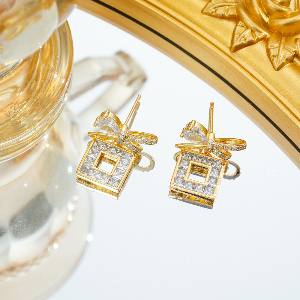 Wholesale Fashion OL Geometric Zircon Necklace Set Titanium Steel Non-Fading Electroplating Jewelry Accessory