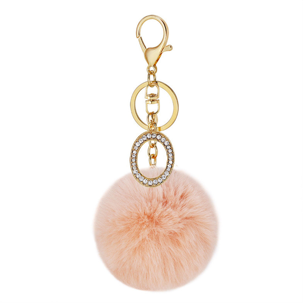Wholesale Fur Ball Rhinestone Alloy Letter Keychain ACC-KC-YuanFei005