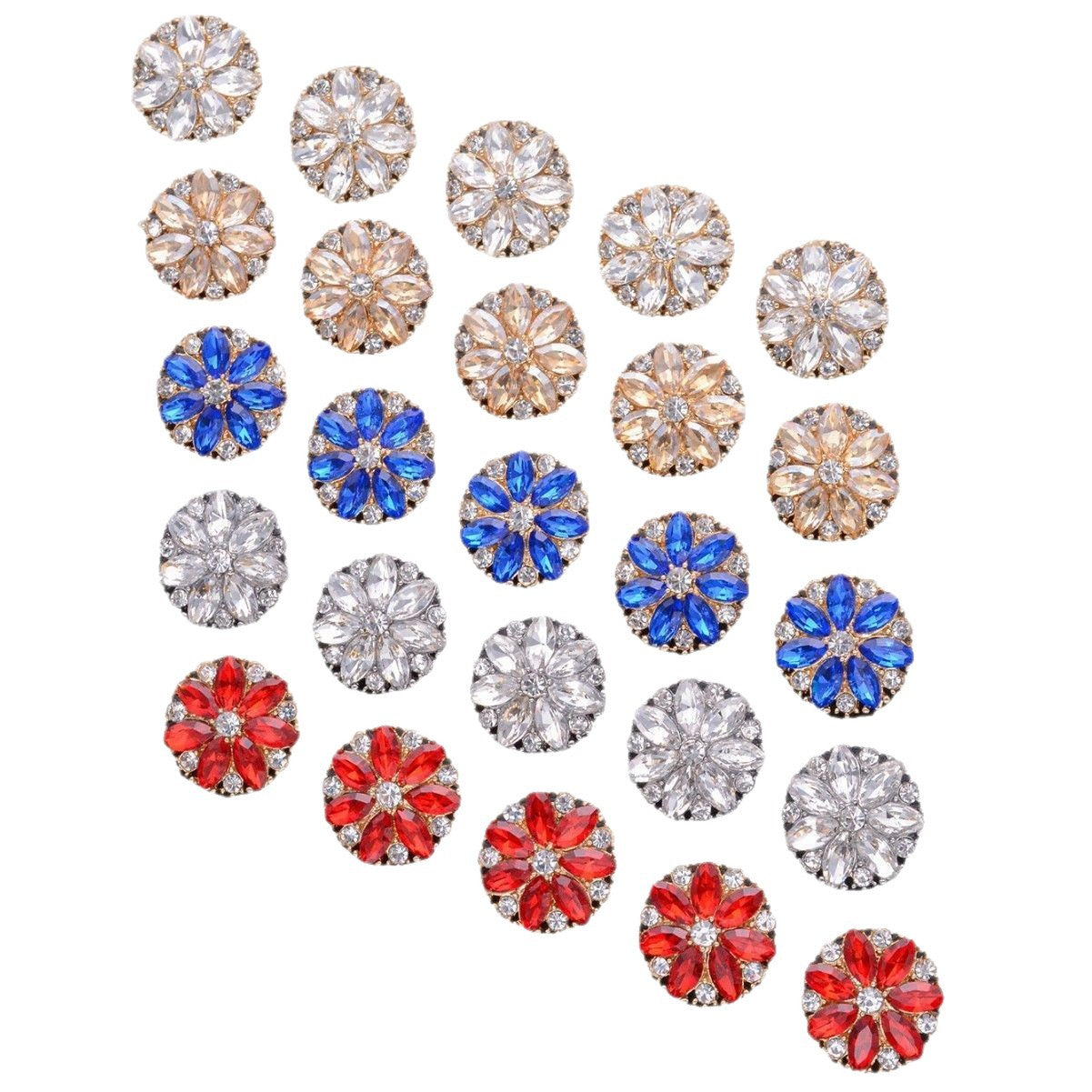 Wholesale 5pcs Metal and glass flower buttons
