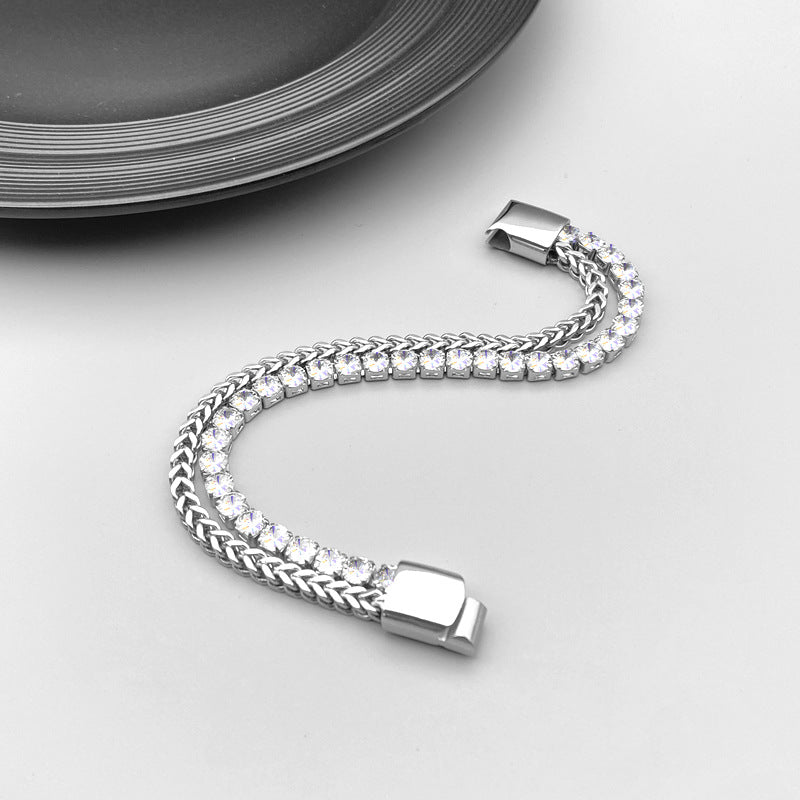 Wholesale Full Diamond Double Layer Zircon Titanium Steel Bracelets Tennis Chain ACC-BT-Hexin003