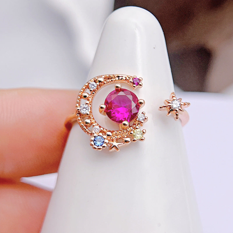Wholesale Light Luxury Star and Moon Micro Inlaid Open Rings ACC-RS-YXY025