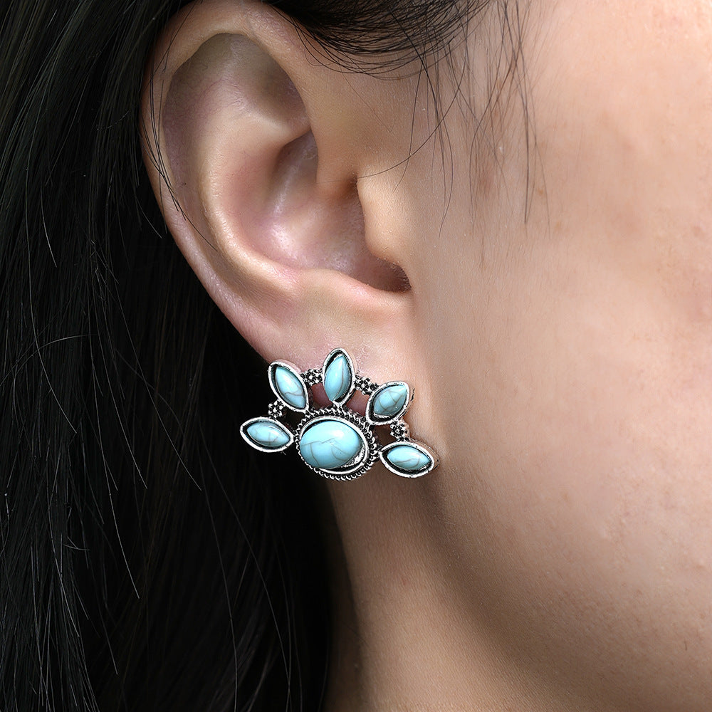 Wholesale Retro Bohemian fan-shaped turquoise earrings