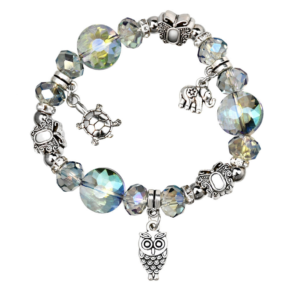 Wholesale Ethnic Style Crystal Bead Bracelet with Elephant Pendant,  Vintage Silver Tone,  Fashion Jewelry Accessory,  Travel Souvenir Gift