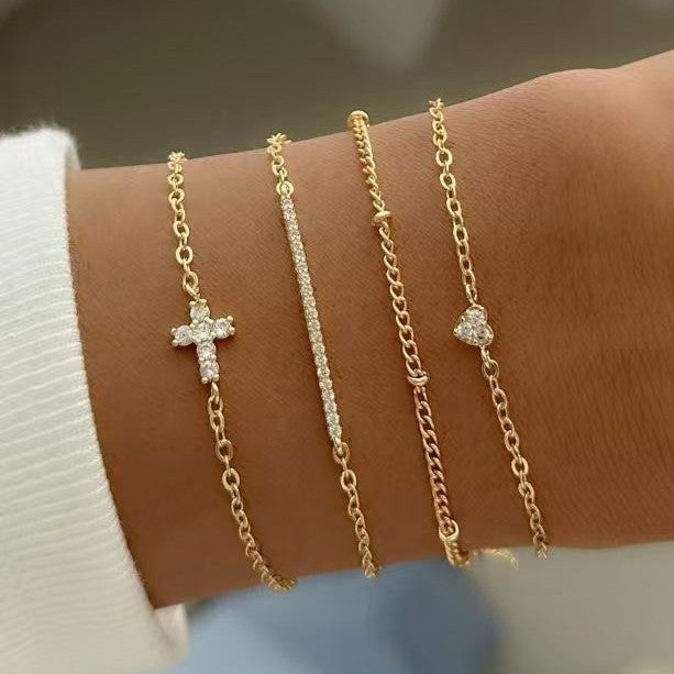 Wholesale Iron Electroplated Chain Bracelet Set Retro Simple Cross Design Everyday Wear Jewelry Accessory