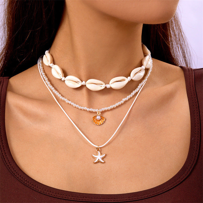 Wholesale Beach Shell Necklace Shell Double Layer Overlapping Necklace Clavicle Chain