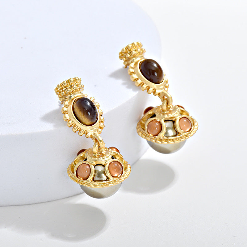 Wholesale Light Luxury Natural Stone Dynamic Glass Earrings ACC-ES-JiuJia002