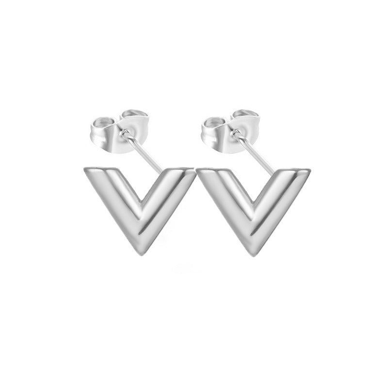 Wholesale  Luxury Design V-shaped Collarbone  18K Gold Titanium Steel Earrings Necklace