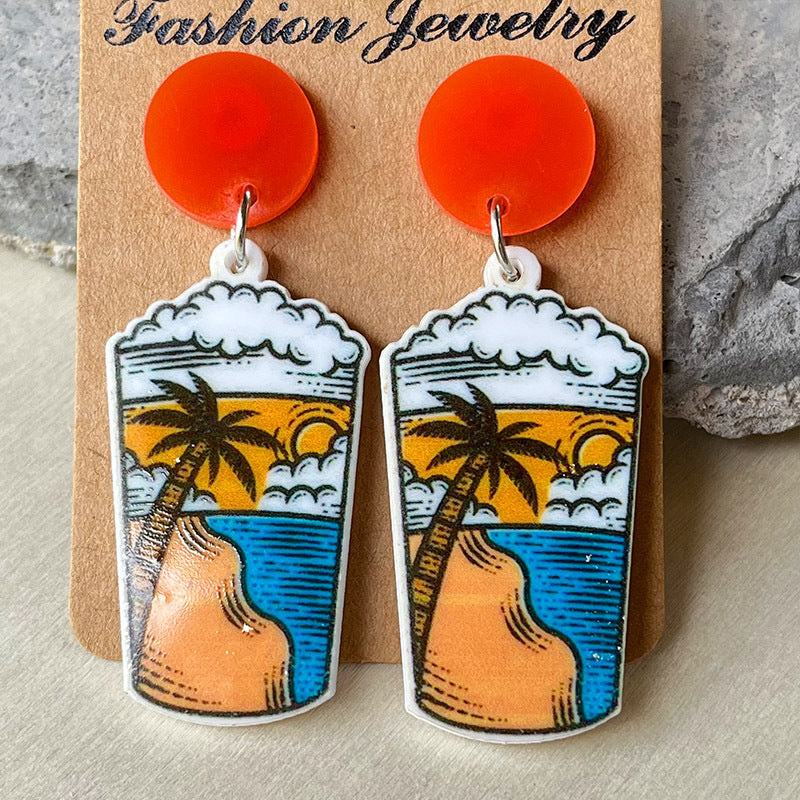 Wholesale 2 Pairs/pack Seaside Beer Sunglasses Sunrise Sunset Acrylic Earrings Summer ACC-ES-HY019