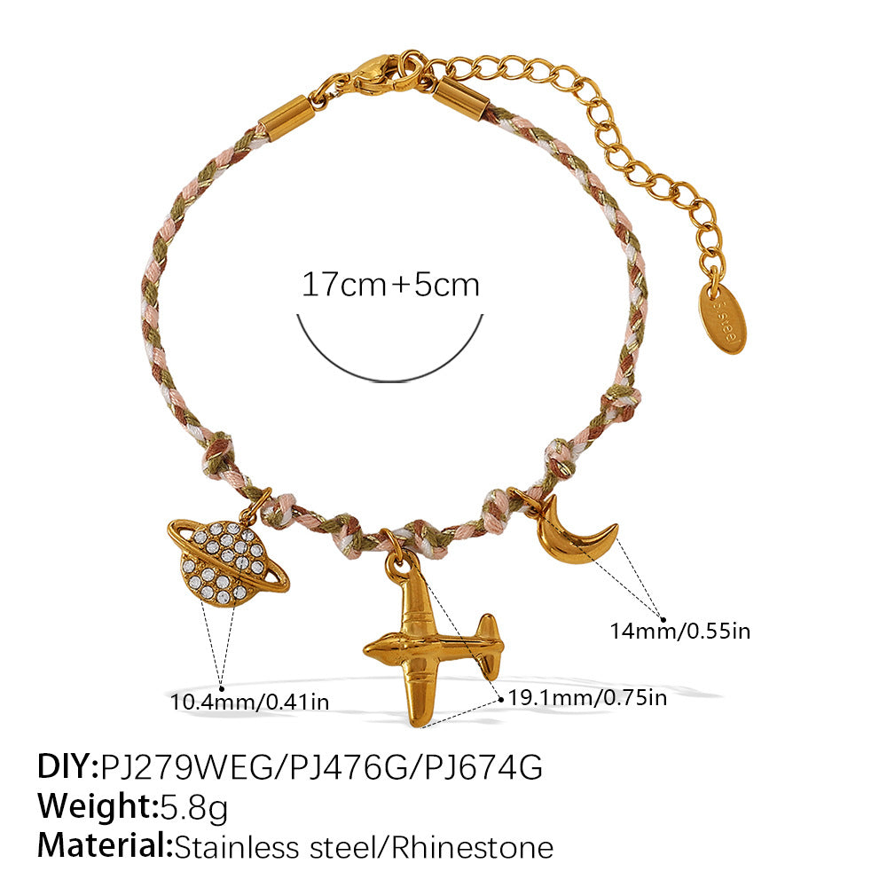 Wholesale  Retro Seaside Style DIY Freshwater Pearl Pendant Bracelet Stainless Steel Plated 18K Gold Ceramic Pendant Necklace for Women