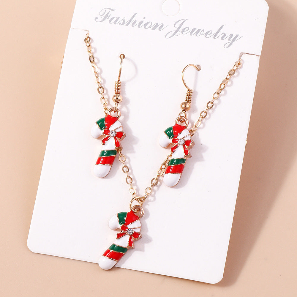 Wholesale Santa Claus Elk Cane Christmas Tree Snowman Necklaces Earrings Set ACC-NE-YueSen005