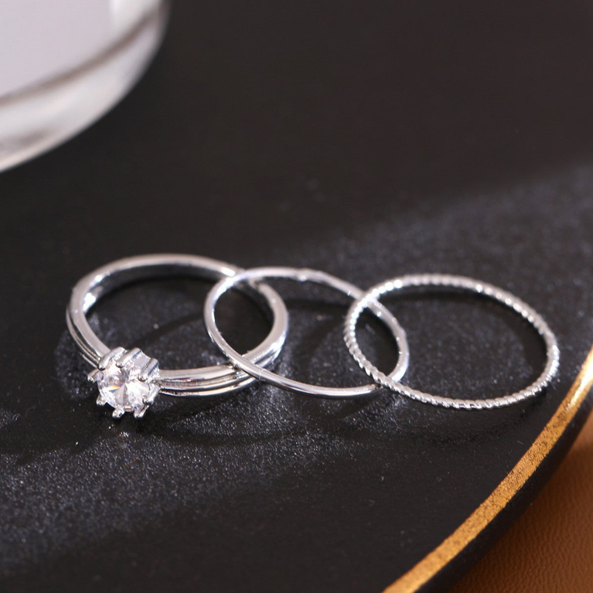 Wholesale Classic twisted plain ring multi-piece ring set with shiny white zircon ring
