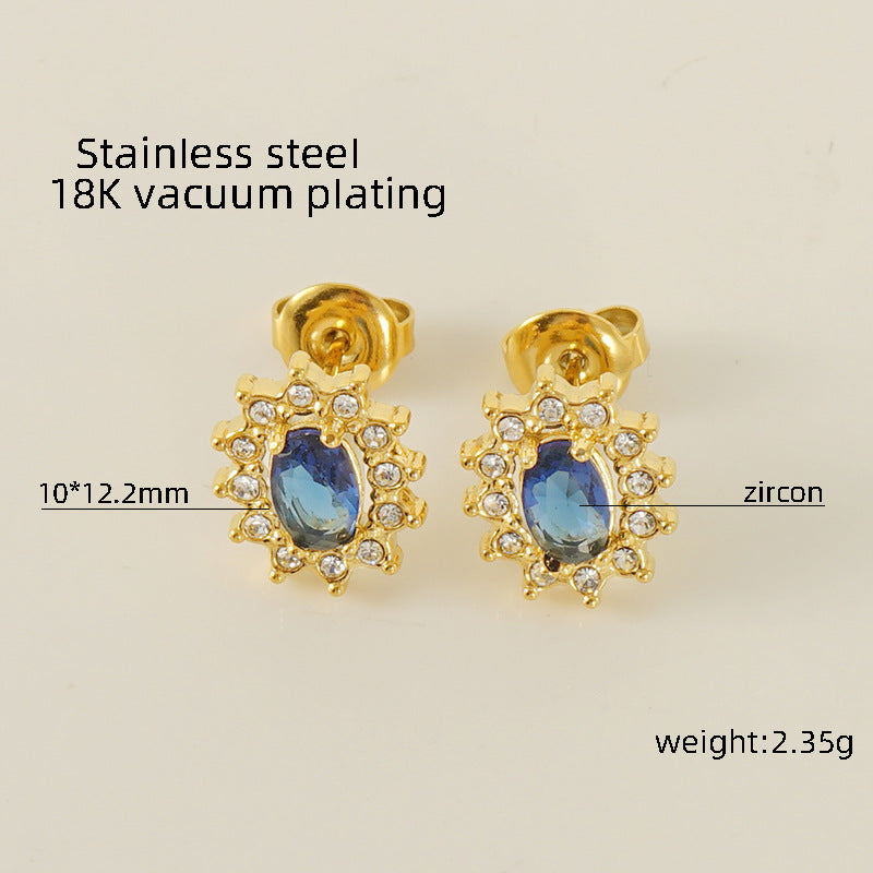 Wholesale Titanium steel multi-color zircon diamond stud earrings