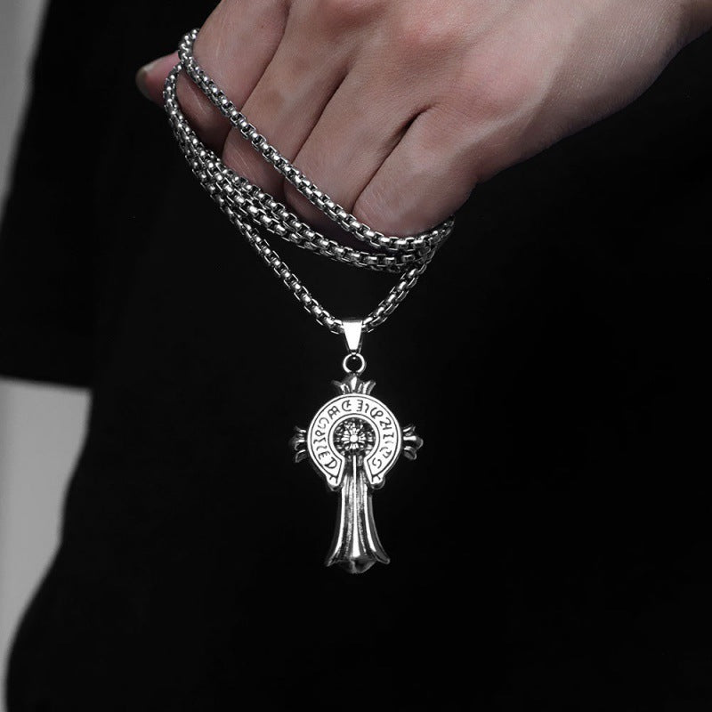 Wholesale Titanium Steel Retro Heart Cross Pendant Necklace Unisex Electroplated Ball Chain Trendy Jewelry Accessory For Resale