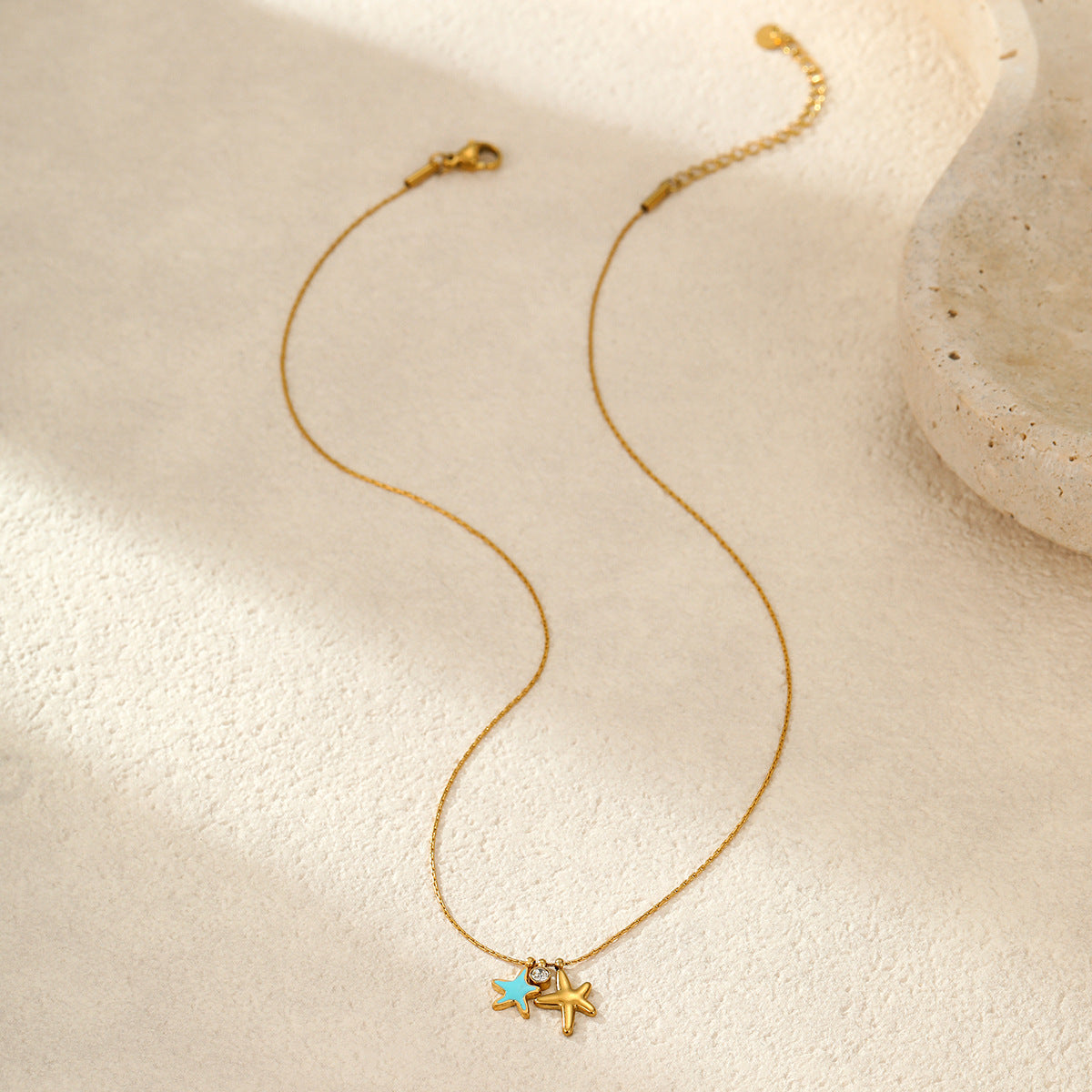 Wholesale  colored starfish stainless steel 18k gold plated necklace