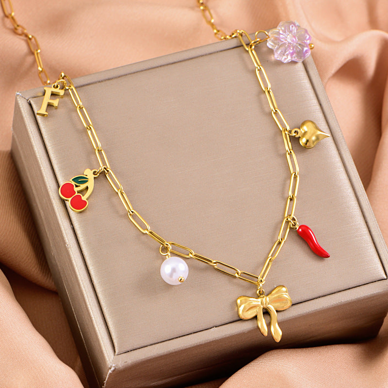 Wholesale Stainless steel Bow Clavicle Chain Colorful Multi-element Cross-border Necklaces Accessories