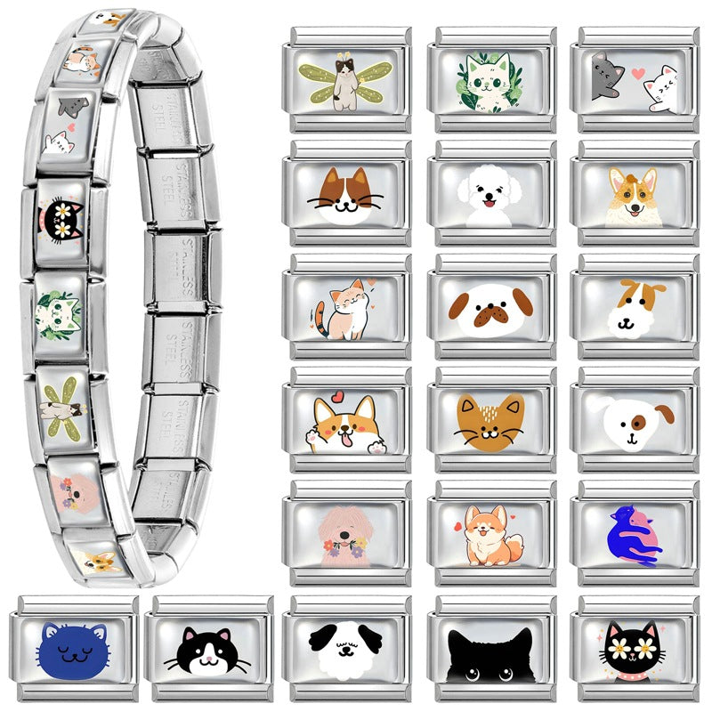 Wholesale 9mm Italian Charm Starter Bracelets DIY Pet Series Stainless Steel Composable Bracelet