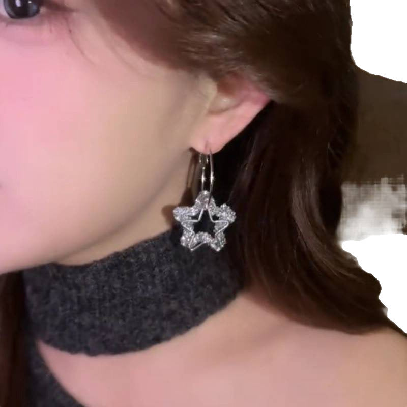 Wholesale Star Stud Earrings Silver Plated Copper Alloy Sparkling Zircon Five-Pointed Star Design Fashion Jewelry for Women