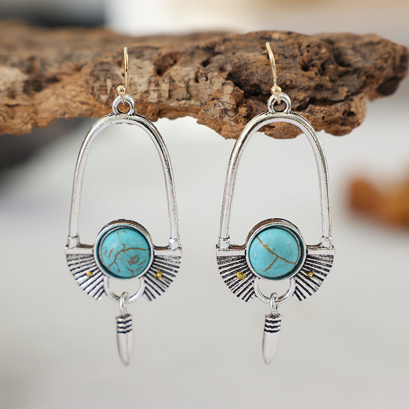 Wholesale wish new creative long bullet turquoise earrings European and American retro personality exaggerated earrings