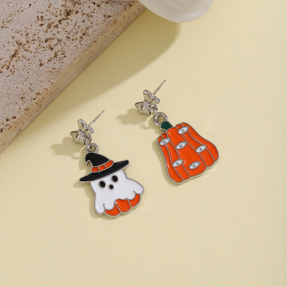 Wholesale Silver Needle  Cartoon Ghost Pumpkin Skull Asymmetric Earrings