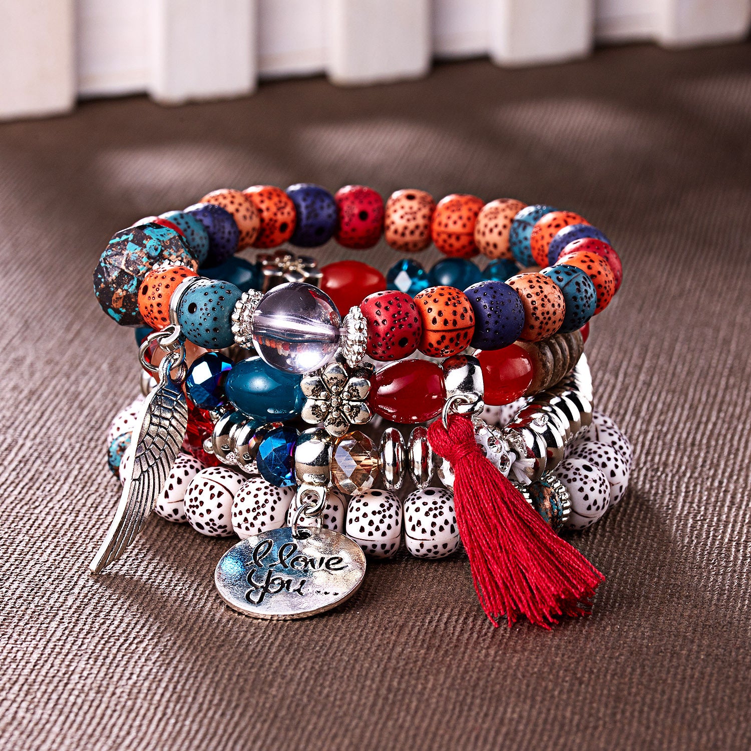 Wholesale  Bohemian Beaded Bracelet suit Wings Tassel  Bodhi Beads Rice Beads Multi-layer Bracelet
