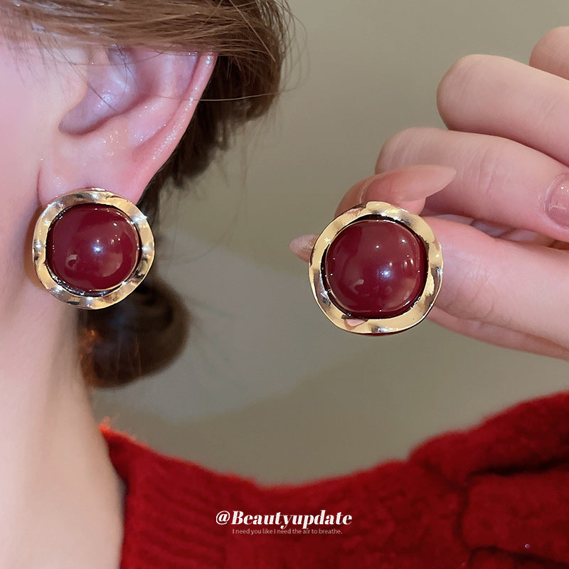 Wholesale Silver Needle Red Pearl Wave Lace Earrings