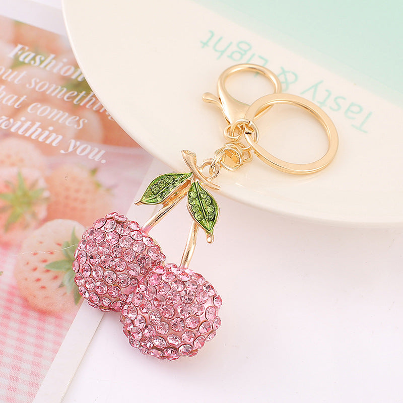 Wholesale 5pcs Cherry Rhinestone Alloy Keychain ACC-KC-YuanFei007