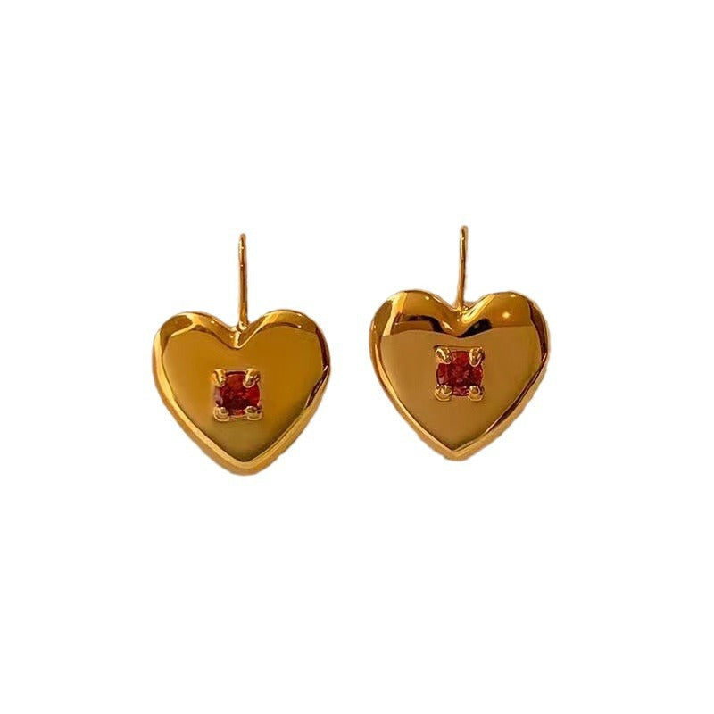 Wholesale Red Diamond Heart Gold Earrings