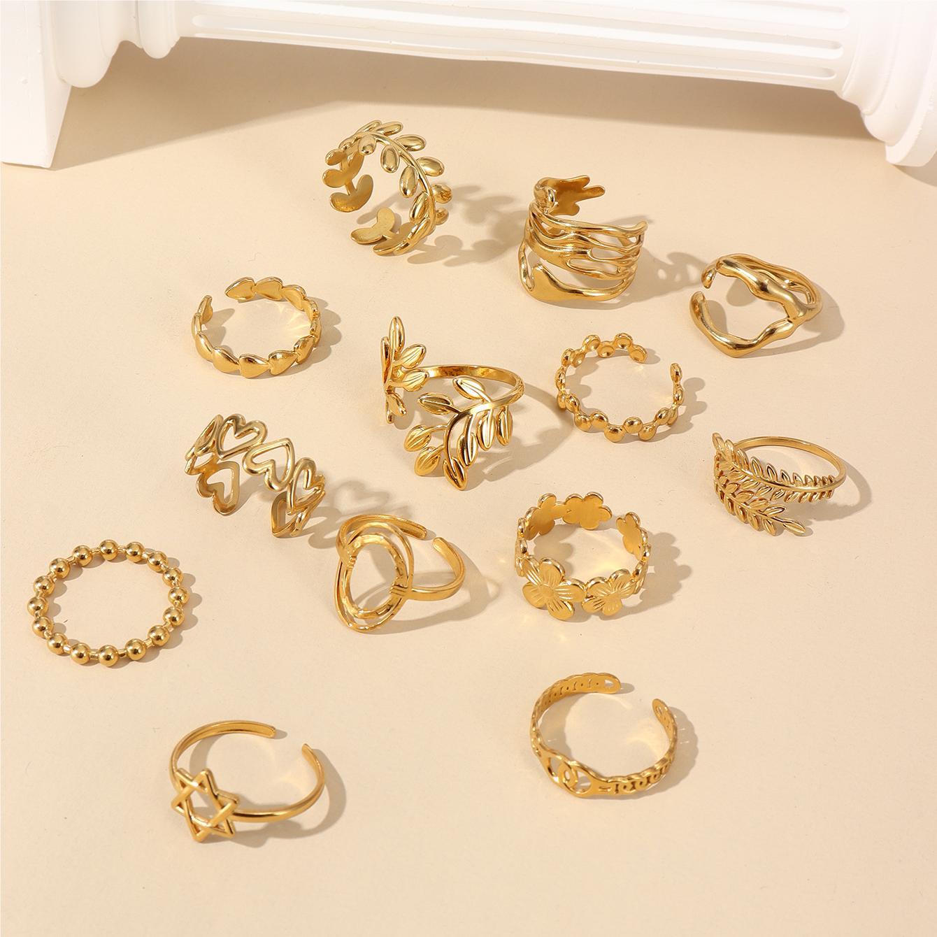 Wholesale Leaf Love Stainless Steel Ring 18k Gold Plated Rings ACC-RS-MuC005