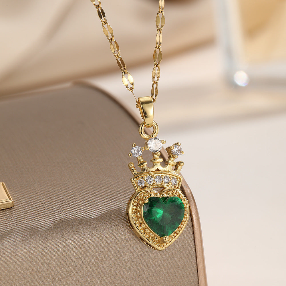 Wholesale Electroplated Zirconia Crown Heart Necklace Stylish Trendy Jewelry For Women