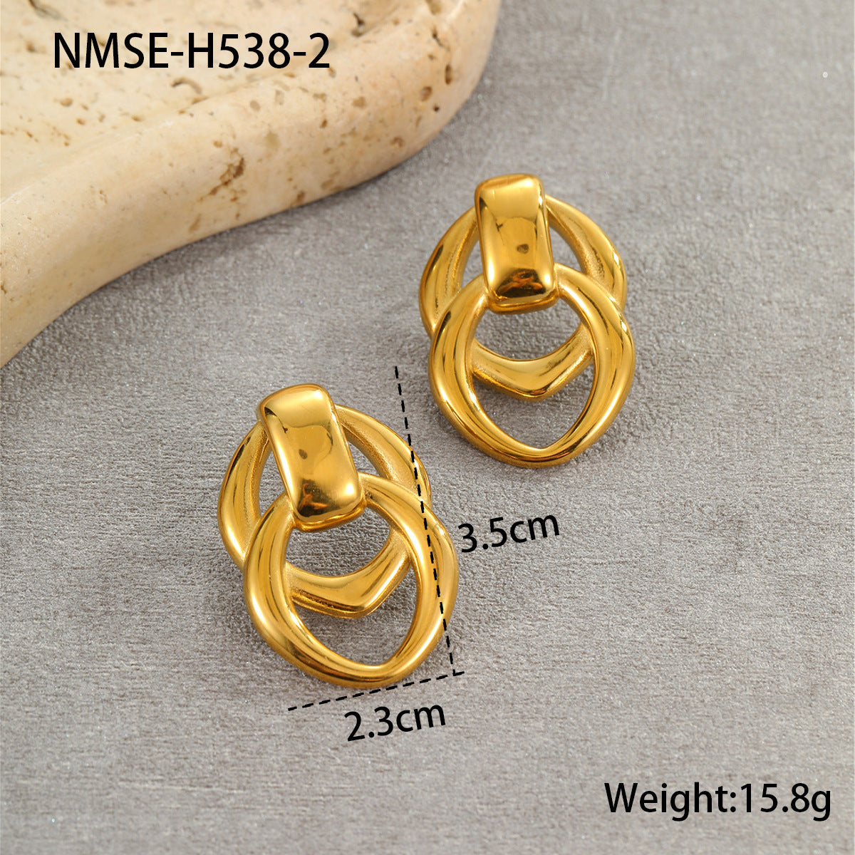 Wholesale  Golden Geometric Design Double-Ring Stainless Steel Earrings