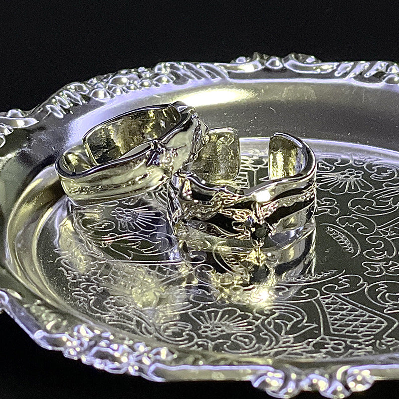 Wholesale Pleated Enamel Star Couple Ring Index Finger Adjustable Rings ACC-RS-JiuHao006