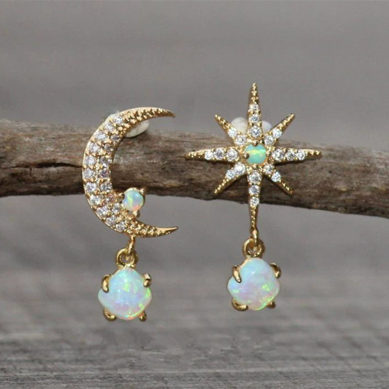 Wholesale Vintage Creative Asymmetrical Moon and Sun Earrings
